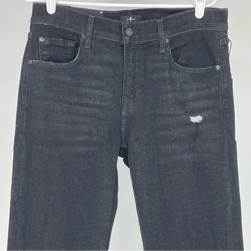 7 FOR ALL MANKIND NWT MEN’S SLIMMY SLIM STRAIGHT JEANS BLACK DISTRESSED 32 33 36 - Picture 4 of 15